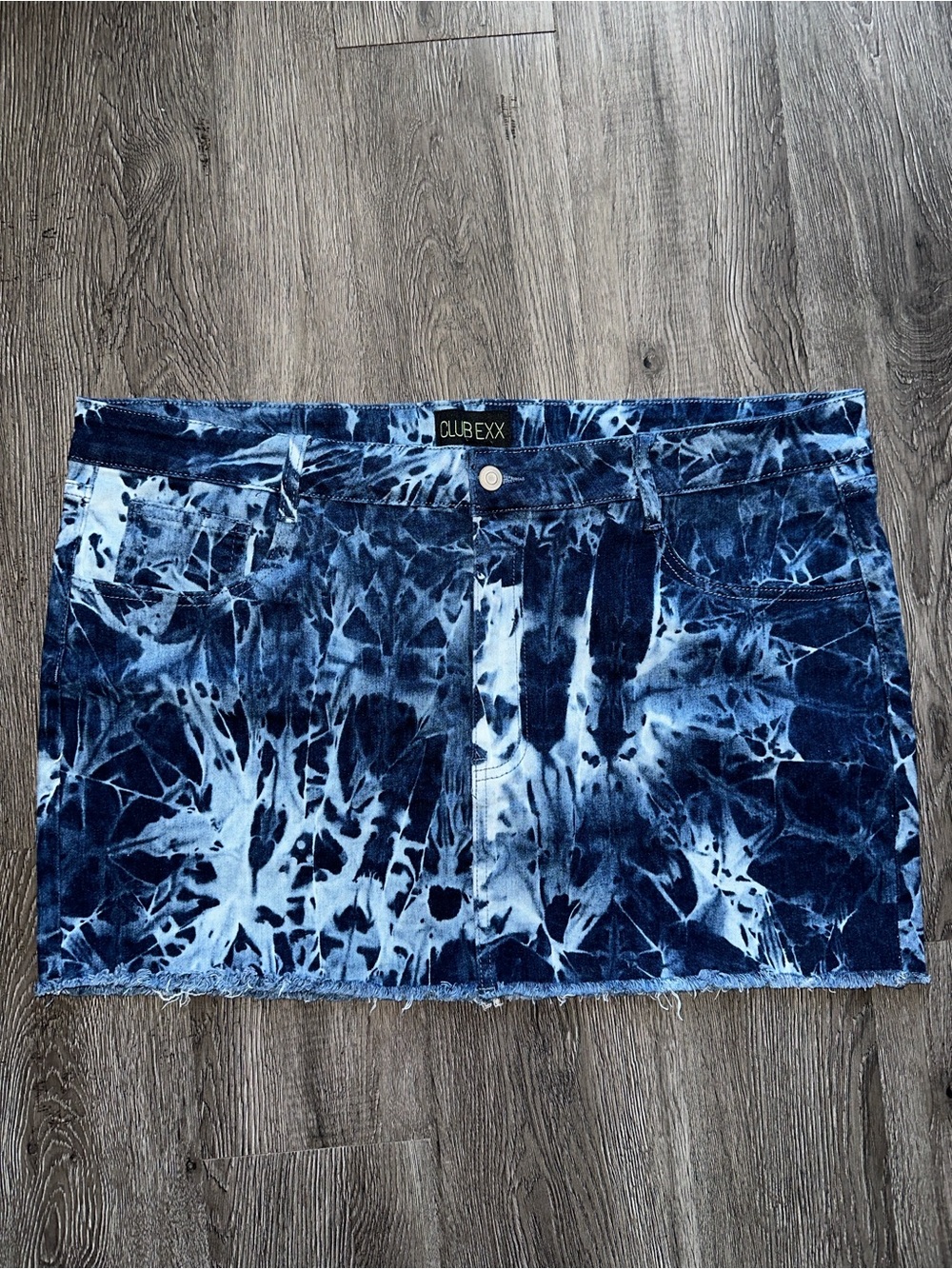Blue Tie-Dye Denim Mini Skirt